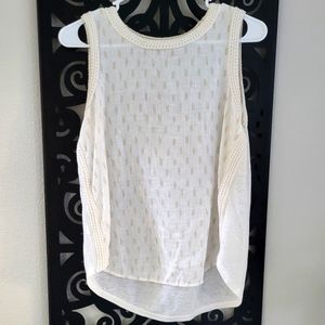 Loft - White tank - sheer boho embroidered high low small